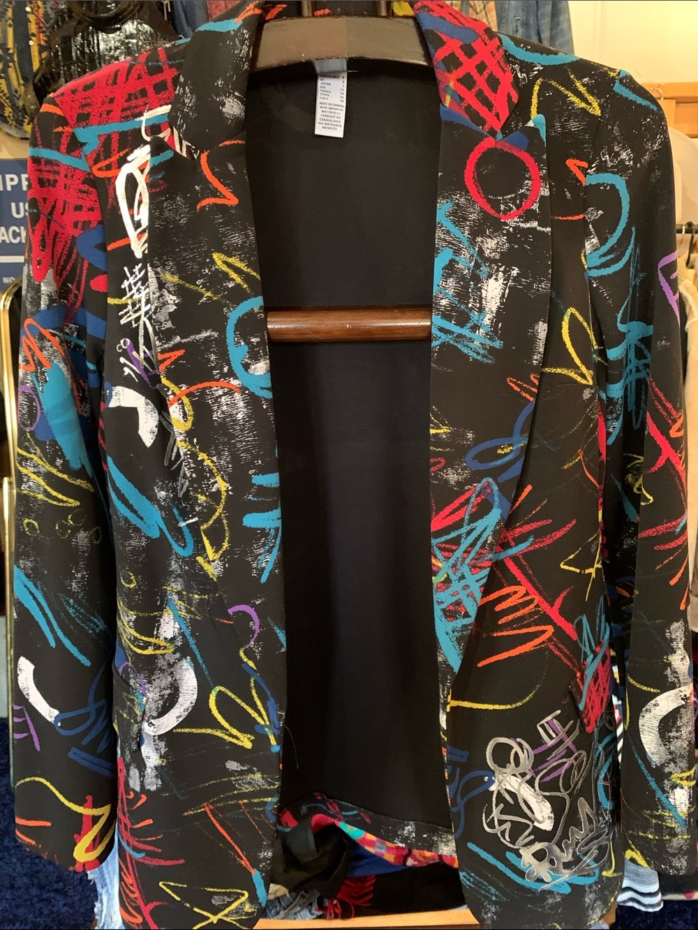 Joseph Ribkoff Black Open Blazer with Multicolor Abstract Print